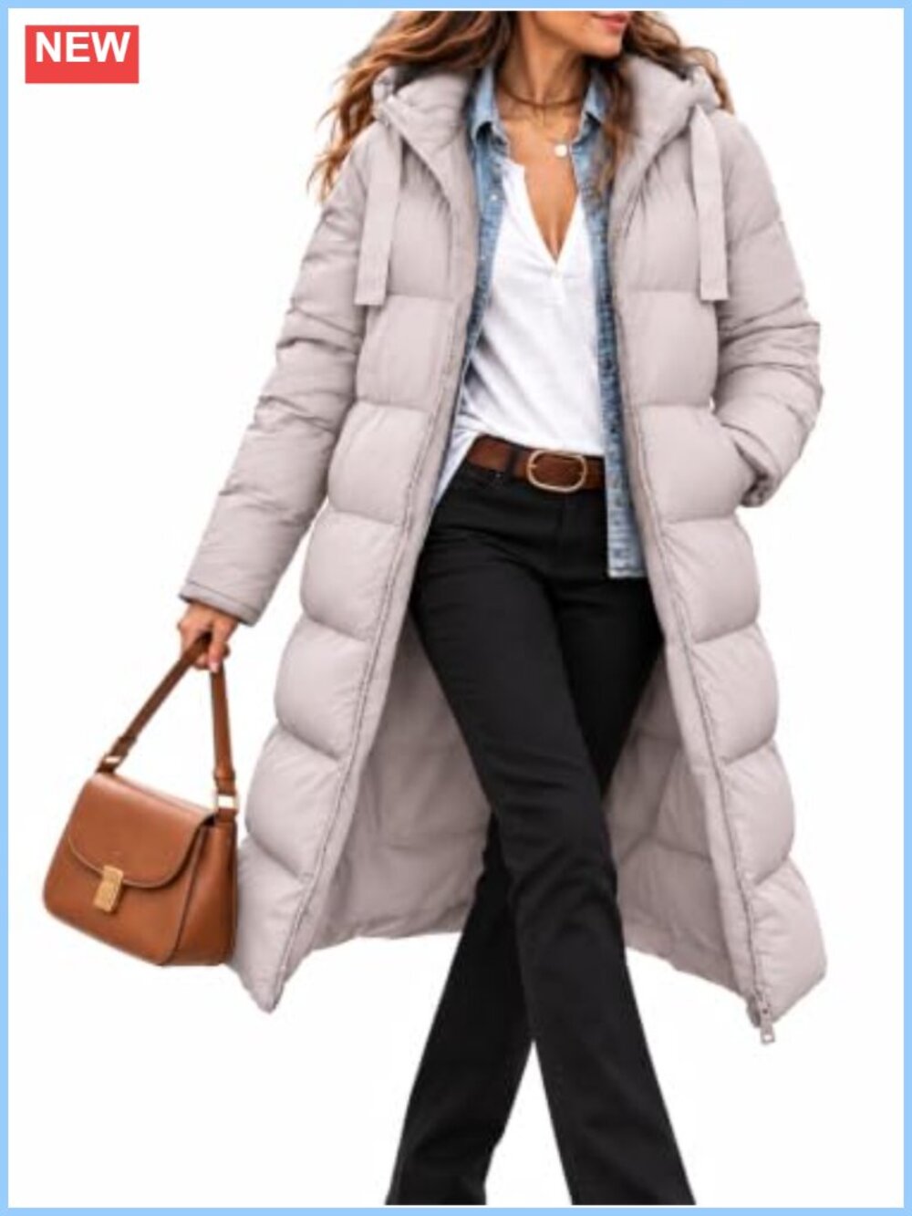 HOTIAN Long Puffer Coat Hooded Quilted Winter Parka Warm Maxi Down Jacket